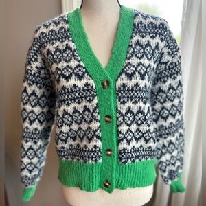 Women's Green and Black Patterned Cardigan